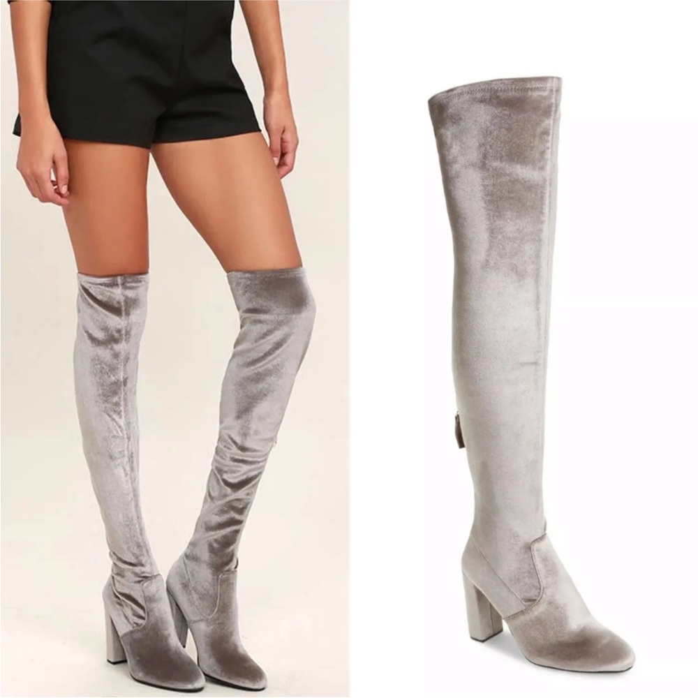 Steve Madden Emotionv Gray Velvet Over The Knee Boots